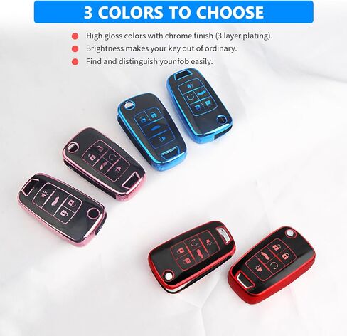 QBUC for Chevy Key Fob Cover with Keychain Soft TPU Compatible with 2010-2019 Chevy Equinox Malibu Impala Cruze Sonic Camaro 4-Buttons (Black with Pink Trim) in Kuwait