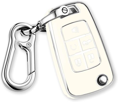 QBUC for Chevy Key Fob Cover with Keychain Soft TPU Compatible with 2010-2019 Chevy Equinox Malibu Impala Cruze Sonic Camaro 4-Buttons (Black with Pink Trim) in Kuwait