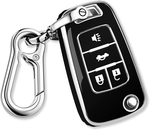 QBUC for Chevy Key Fob Cover with Keychain Soft TPU Compatible with 2010-2019 Chevy Equinox Malibu Impala Cruze Sonic Camaro 4-Buttons (Black with Pink Trim) in Kuwait