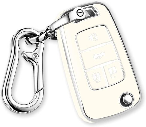 QBUC for Chevy Key Fob Cover with Keychain Soft TPU Compatible with 2010-2019 Chevy Equinox Malibu Impala Cruze Sonic Camaro 4-Buttons (Black with Pink Trim) in Kuwait