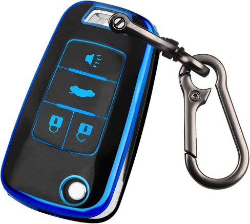 QBUC for Chevy Key Fob Cover with Keychain Soft TPU Compatible with 2010-2019 Chevy Equinox Malibu Impala Cruze Sonic Camaro 4-Buttons (Black with Pink Trim) in Kuwait