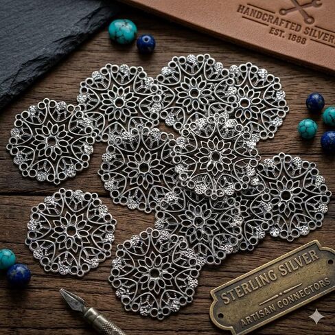 12 قطعة 35 مم من الزخارف المعدنية الزهرية الدائرية المجوفة، قطع زخرفية من الدانتيل العتيق لألبومات الصور وسجلات القصاصات والبطاقات والمجلات ولوازم الحرف اليدوية (فضية) in Kuwait