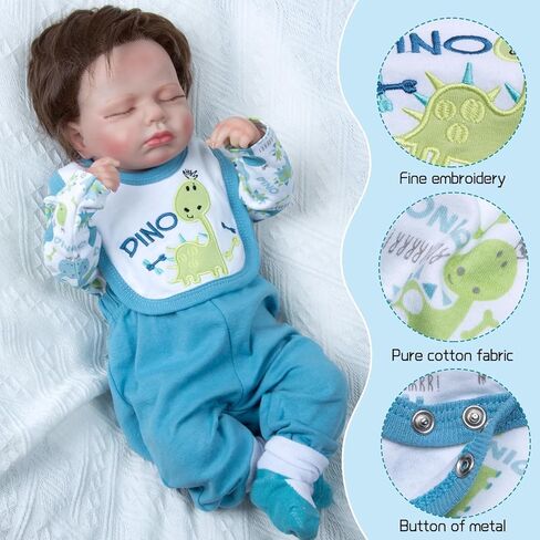 12 Pcs Reborn Baby Doll Clothes Boy Blue Dinosaur Outfit Accessories for 17-22 Inch Reborn Dolls Newborn Baby Boy Clothes Set with Backpack Diaper in Kuwait