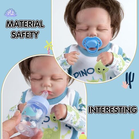 12 Pcs Reborn Baby Doll Clothes Boy Blue Dinosaur Outfit Accessories for 17-22 Inch Reborn Dolls Newborn Baby Boy Clothes Set with Backpack Diaper in Kuwait