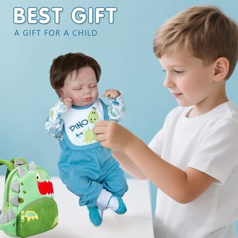 12 Pcs Reborn Baby Doll Clothes Boy Blue Dinosaur Outfit Accessories for 17-22 Inch Reborn Dolls Newborn Baby Boy Clothes Set with Backpack Diaper in Kuwait
