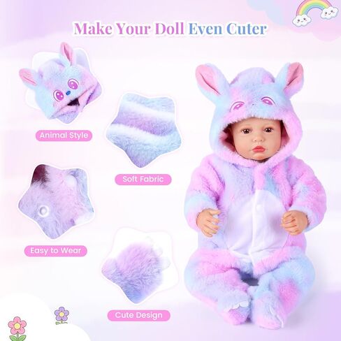 BABESIDE Reborn Baby Doll Clothes for 17-22 Inch Dolls, Pastel Bunny Hooded Doll Clothing with Snap-Front Closure, Reborn Baby Dolls Accessories for Dress-Up and Display in Kuwait