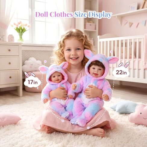 BABESIDE Reborn Baby Doll Clothes for 17-22 Inch Dolls, Pastel Bunny Hooded Doll Clothing with Snap-Front Closure, Reborn Baby Dolls Accessories for Dress-Up and Display in Kuwait