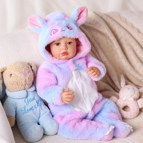 BABESIDE Reborn Baby Doll Clothes for 17-22 Inch Dolls, Pastel Bunny Hooded Doll Clothing with Snap-Front Closure, Reborn Baby Dolls Accessories for Dress-Up and Display in Kuwait