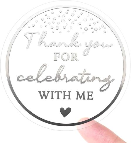 100 PCS Clear Silver Foil Celebration Stickers for Invitations, Thank You for Celebrating with Me Envelope Seals for Birthday, Graduation, Party Favors & Gift Packaging, 1.5 Inch in Saudi Arabia