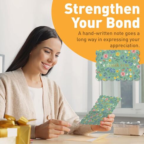 بطاقات شكر صغيرة من Sweetzer & Orange Blooming Fields - مجموعة مكونة من 36 بطاقة شكر من رقائق الذهب مقاس 3.5x5 بوصة مع حواف صدفية وأظرف وصندوق تخزين in Kuwait