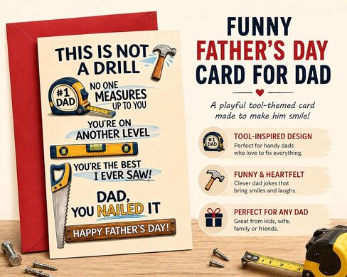 Funny Father’s Day Card for Dad from Daughter Son Kids, You Nailed It Dad Humorous Greeting Card, 5x7 Father’s Day Gift with Envelope in Saudi Arabia