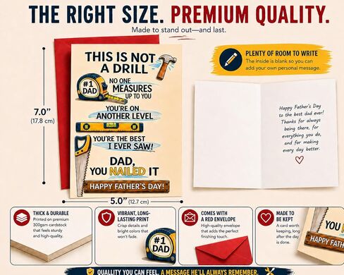 Funny Father’s Day Card for Dad from Daughter Son Kids, You Nailed It Dad Humorous Greeting Card, 5x7 Father’s Day Gift with Envelope in Saudi Arabia