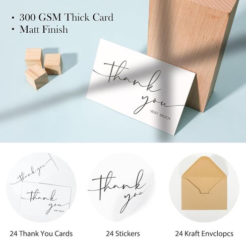 NESCCI 24 Pack Thank You Cards With Envelopes,4x6 Inch Minimalistic Design, Thank You Notes for Wedding,Bridal Shower, Business, Baby Shower, Small Business, Funeral, Graduation in Saudi Arabia