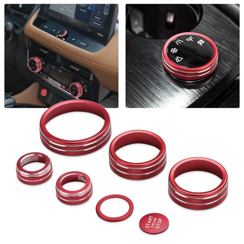 Auovo Volume/Tune A/C Knob Covers Compatible with 2021-2025 Nissan Rogue Accessories (with 8" Screen) Car Interior Trim Decorations A/C Switch Rings Volume Controller Rings in Kuwait
