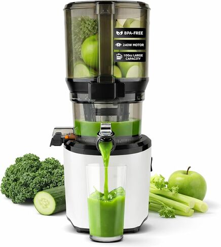 Kuvings AUTO10 Cold Press Juicer White - Hands-Free Masticating Juicer With 240W Motor - Quiet Electric Juicer Machine With 100 Ounce Batching Hopper for Juice, Smoothies, Nut Milk, and Sorbets in Saudi Arabia