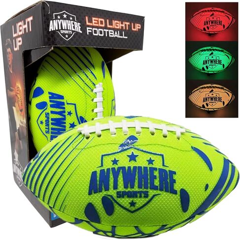 Anywhere Sports Pro Glow Light-Up Football for Kids – 6 Inch Junior Size Soft Touch Rubber Ball with Rechargeable LED Lights, USB Charging Cable, Indoor Outdoor Night Play Toy in Saudi Arabia