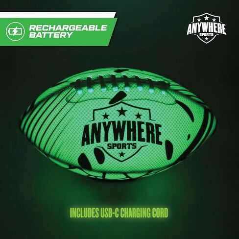 Anywhere Sports Pro Glow Light-Up Football for Kids – 6 Inch Junior Size Soft Touch Rubber Ball with Rechargeable LED Lights, USB Charging Cable, Indoor Outdoor Night Play Toy in Saudi Arabia