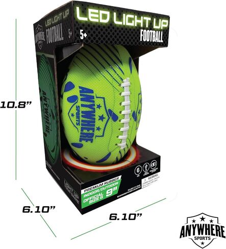 Anywhere Sports Pro Glow Light-Up Football for Kids – 6 Inch Junior Size Soft Touch Rubber Ball with Rechargeable LED Lights, USB Charging Cable, Indoor Outdoor Night Play Toy in Saudi Arabia