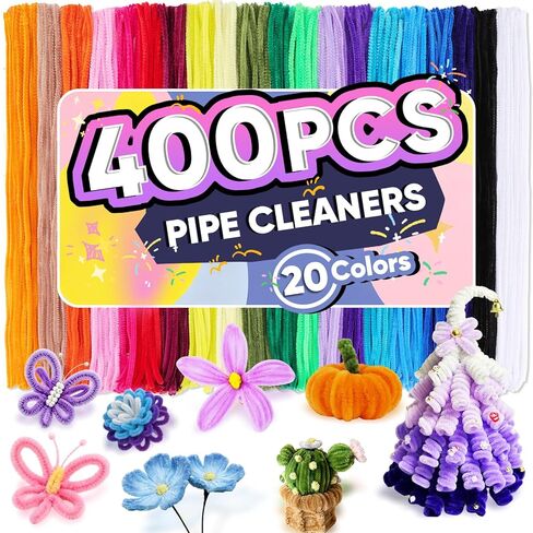 400 PCS Pipe Cleaners Bulk, 20 Colors Creative Chenille Stems Pipe Cleaners Craft, Pipe Cleaners for Crafts, Flowers, Art Projects, DIY Room Decor,Christmas Decorations in Saudi Arabia