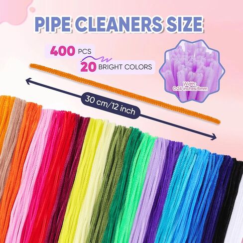 400 PCS Pipe Cleaners Bulk, 20 Colors Creative Chenille Stems Pipe Cleaners Craft, Pipe Cleaners for Crafts, Flowers, Art Projects, DIY Room Decor,Christmas Decorations in Saudi Arabia