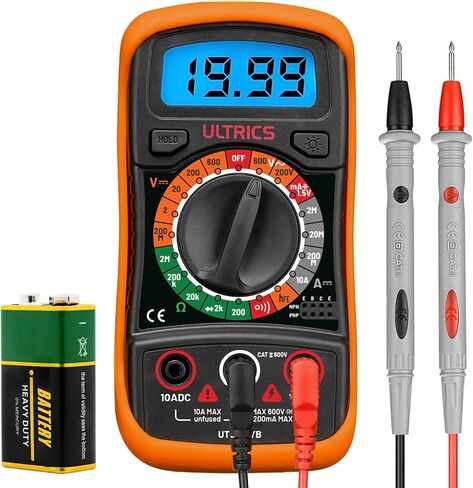 Digital Multimeter Tester by ULTRICS, 2000 Counts Volt Meter and Voltage Tester with Backlit LCD, Data Hold and Test Leads for AC DC Voltage, Current, Resistance, Continuity, Diode and Battery Test in Saudi Arabia