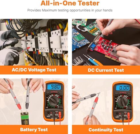Digital Multimeter Tester by ULTRICS, 2000 Counts Volt Meter and Voltage Tester with Backlit LCD, Data Hold and Test Leads for AC DC Voltage, Current, Resistance, Continuity, Diode and Battery Test in Saudi Arabia