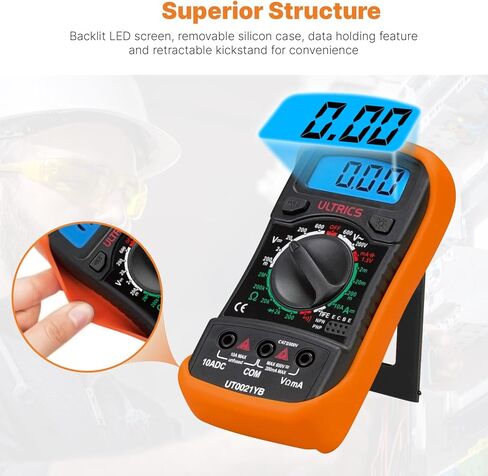 Digital Multimeter Tester by ULTRICS, 2000 Counts Volt Meter and Voltage Tester with Backlit LCD, Data Hold and Test Leads for AC DC Voltage, Current, Resistance, Continuity, Diode and Battery Test in Saudi Arabia