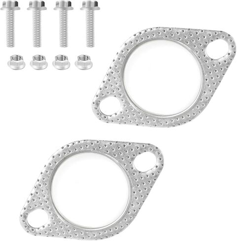 2Pcs Car Exhaust Gasket, 2 Inch 2-Bolt Exhaust Flange Gasket, Sealing Exhaust Pipe Flange Gaskets Replacement, HighTemperature Resistant Anti Leakage, Universal Car Accessories(Silver) in Kuwait