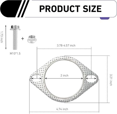 2Pcs Car Exhaust Gasket, 2 Inch 2-Bolt Exhaust Flange Gasket, Sealing Exhaust Pipe Flange Gaskets Replacement, HighTemperature Resistant Anti Leakage, Universal Car Accessories(Silver) in Kuwait