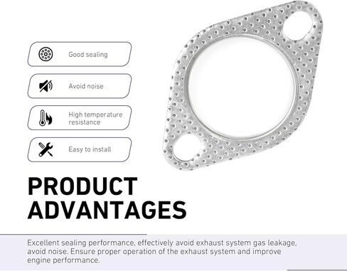 2Pcs Car Exhaust Gasket, 2 Inch 2-Bolt Exhaust Flange Gasket, Sealing Exhaust Pipe Flange Gaskets Replacement, HighTemperature Resistant Anti Leakage, Universal Car Accessories(Silver) in Kuwait