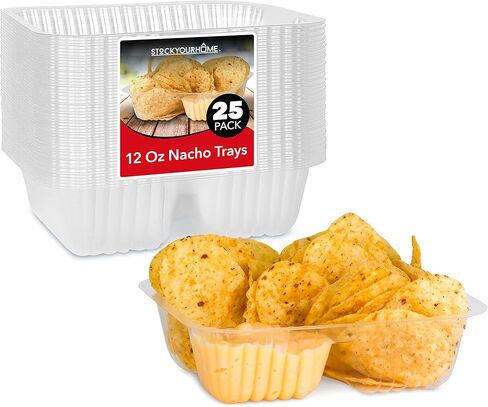 12oz Plastic Nacho Trays (100 Pack) Small Disposable Tray for Nachos & Cheese Dip, Concession Stand Supplies, Movie Night Snacks for Kids, Carnival Party Decorations, Food Boats, Snack Containers… in Saudi Arabia
