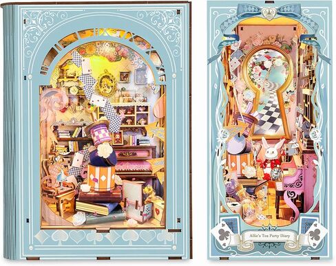 Allie's Tea Party Diary Book Nook Kits for Adults, DIY Booknook with LED Lights, Miniature House Kit Bookshelf Decor, Creative Gifts for Hobbyists in Saudi Arabia