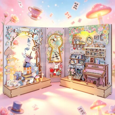 Allie's Tea Party Diary Book Nook Kits for Adults, DIY Booknook with LED Lights, Miniature House Kit Bookshelf Decor, Creative Gifts for Hobbyists in Saudi Arabia