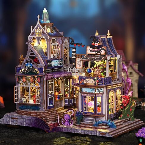 Mystic Gateway DIY Miniature House Kit with LED Light – Magic Store Dollhouse Craft Kit – 3D Wooden Puzzles Tiny House Book Nook Halloween Birthday for Adults in Saudi Arabia