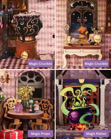 Mystic Gateway DIY Miniature House Kit with LED Light – Magic Store Dollhouse Craft Kit – 3D Wooden Puzzles Tiny House Book Nook Halloween Birthday for Adults in Saudi Arabia