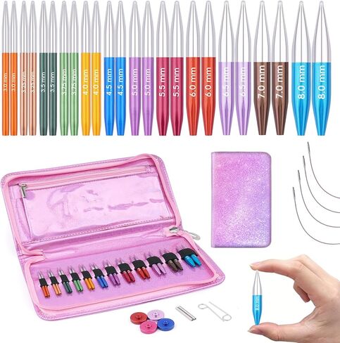 Weabetfu Interchangeable Circular Knitting Needles Set 12 Pairs Shorties Knitting Needles 3.0-8.0mm,2 Inch Aluminum Short Circular Needles with 360° Swivel Cables for Socks,Sleeves & Small Projects in Kuwait