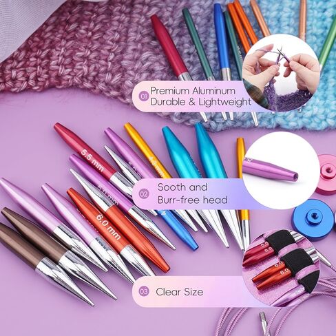 Weabetfu Interchangeable Circular Knitting Needles Set 12 Pairs Shorties Knitting Needles 3.0-8.0mm,2 Inch Aluminum Short Circular Needles with 360° Swivel Cables for Socks,Sleeves & Small Projects in Kuwait