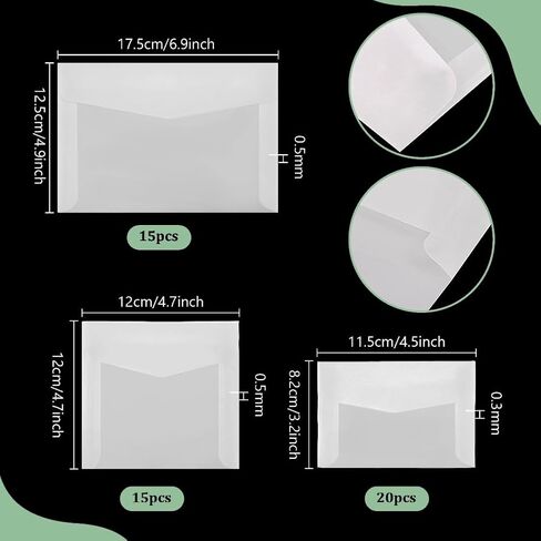 PH PandaHall 50pcs 3 Sizes Translucent Envelopes Glassine Envelopes, White Clear Paper Envelopes for Coin Stamp Gift Cards Wedding Lottery Invitations Project, 6.9x 4.9''/4.7x4.7''/4.5x3.2'' in Kuwait