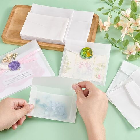 PH PandaHall 50pcs 3 Sizes Translucent Envelopes Glassine Envelopes, White Clear Paper Envelopes for Coin Stamp Gift Cards Wedding Lottery Invitations Project, 6.9x 4.9''/4.7x4.7''/4.5x3.2'' in Kuwait