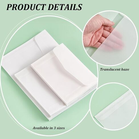 PH PandaHall 50pcs 3 Sizes Translucent Envelopes Glassine Envelopes, White Clear Paper Envelopes for Coin Stamp Gift Cards Wedding Lottery Invitations Project, 6.9x 4.9''/4.7x4.7''/4.5x3.2'' in Kuwait