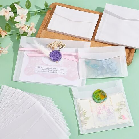 PH PandaHall 50pcs 3 Sizes Translucent Envelopes Glassine Envelopes, White Clear Paper Envelopes for Coin Stamp Gift Cards Wedding Lottery Invitations Project, 6.9x 4.9''/4.7x4.7''/4.5x3.2'' in Kuwait