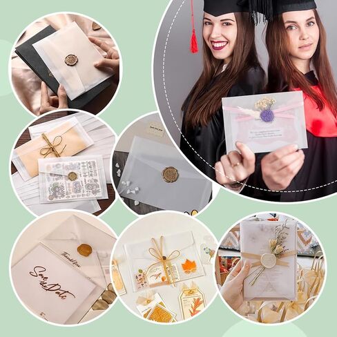 PH PandaHall 50pcs 3 Sizes Translucent Envelopes Glassine Envelopes, White Clear Paper Envelopes for Coin Stamp Gift Cards Wedding Lottery Invitations Project, 6.9x 4.9''/4.7x4.7''/4.5x3.2'' in Kuwait