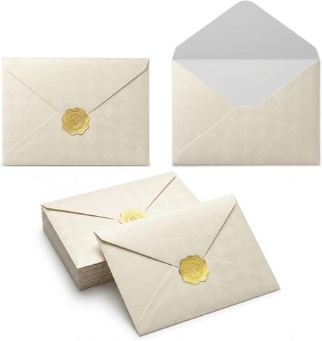 50 Pack A7 Pearl Envelopes with Stickers, 5 x 7 Pearl Glitter Paper with Unique Texture for Invitation, Perfect for Wedding Invitation Cards and Graduation Cards(Pearl Champagne Gold) in Saudi Arabia