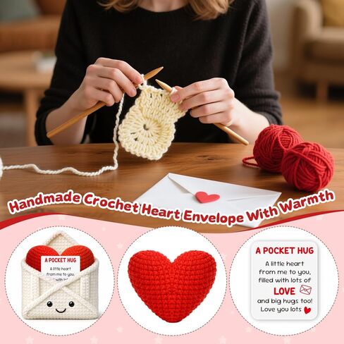 Crochet Pocket Hug Envelope Love Card,I Love You Gift for Her Him Girlfriend Boyfriend,Best Friend Birthday Gifts for Women,Long Distance Relationship Thinking of You Gifts for Friends Couples Besties Missing You in Saudi Arabia