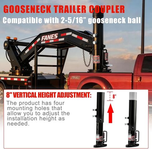 Heavy Duty Gooseneck Trailer Coupler,Fifth Wheel Hitch Adapter with 2-5/16 gooseneck Ball, 8" Vertical Adjustment Range,Round Tube,Heavy-Duty Gooseneck Hitch with Load Pin-30,000 LBS in Saudi Arabia