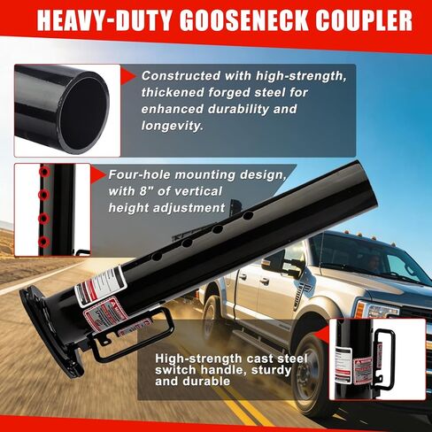 Heavy Duty Gooseneck Trailer Coupler,Fifth Wheel Hitch Adapter with 2-5/16 gooseneck Ball, 8" Vertical Adjustment Range,Round Tube,Heavy-Duty Gooseneck Hitch with Load Pin-30,000 LBS in Saudi Arabia