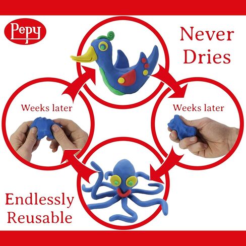 Pepy طين تشكيل البلاستيسين المعتمد على الزيت وغير القابل لإعادة الاستخدام، الألوان الأساسية، 3 أرطال، خالي من الكبريت وغير سام، رائع للأطفال والمبتدئين والفنانين، مثالي لمشاريع الفنون والحرف اليدوية in Kuwait