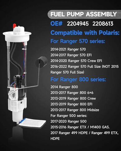 استبدال مجموعة مضخة الوقود متوافق مع Polaris Ranger 570 Crew EFI 2014-2020، Ranger 800 Crew 800 EFI 2013-2019، Ranger 500 2017-2020، Ranger ETX / M1400 2015-2016، OEM #2204945 2208613 in Kuwait