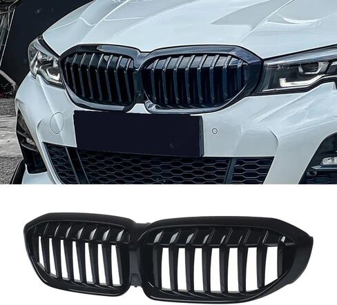 F30 Front Kidney Grille Replacement Grill Compatible With 3 Series F30 F31 2012-2018 320i 328i 328d 330e 330i 335i 340i 328i Easy Installation ABS Materia (Double Slats/Gloss Black, F30 (2012-2018)) in Saudi Arabia