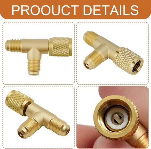 2 قطعة محول تي شيرت بصمام 1/4 بوصة، أدوات التدفئة والتهوية وتكييف الهواء، صمامات محول تي شيرت أساسي مبرد نحاسي مع موصل دوار، تجهيزات الوصول إلى التدفئة والتهوية وتكييف الهواء لمقياس الفراغ العميق R22 R12 R134 in Kuwait